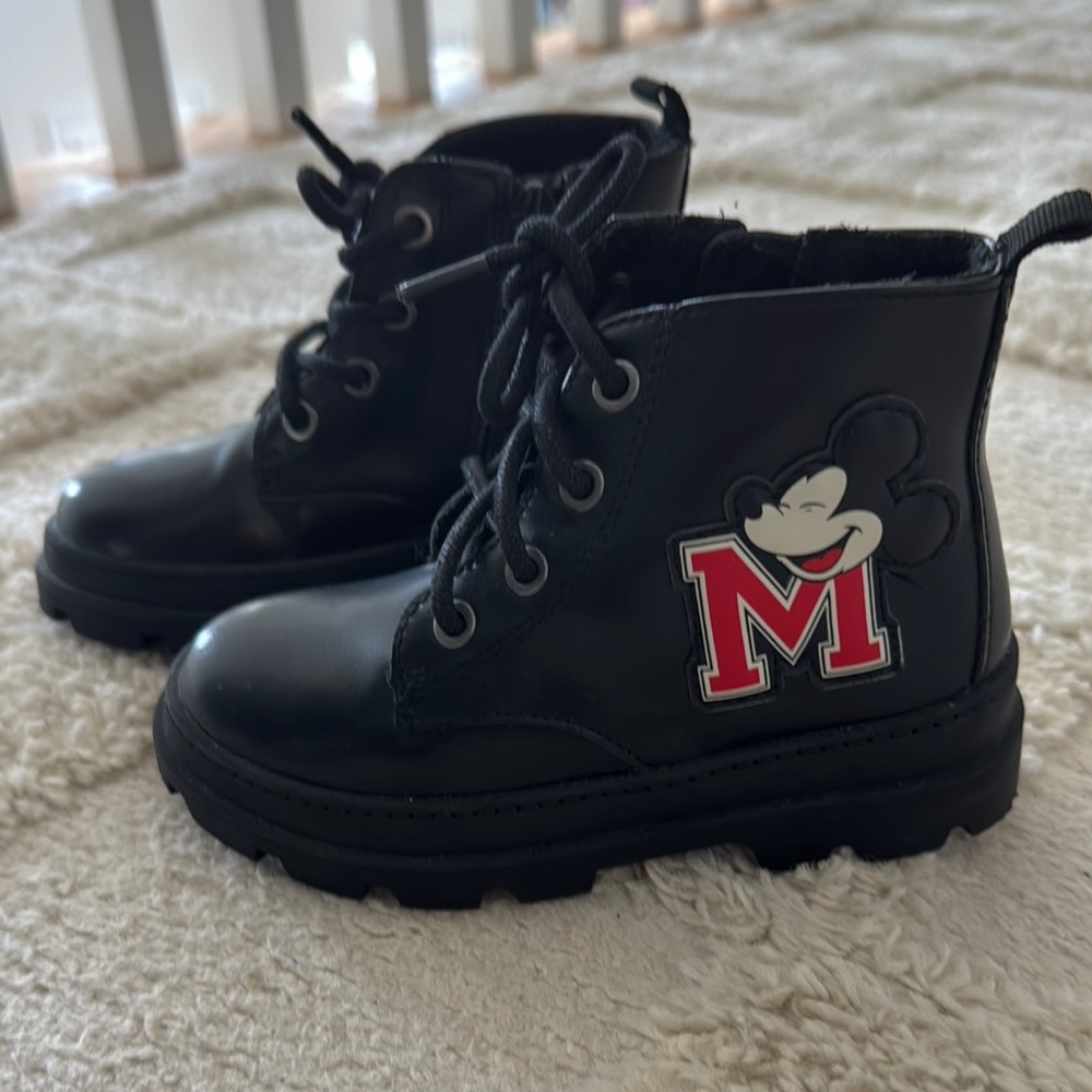 H&M Black and Red Combat Boots with Chunky Soles